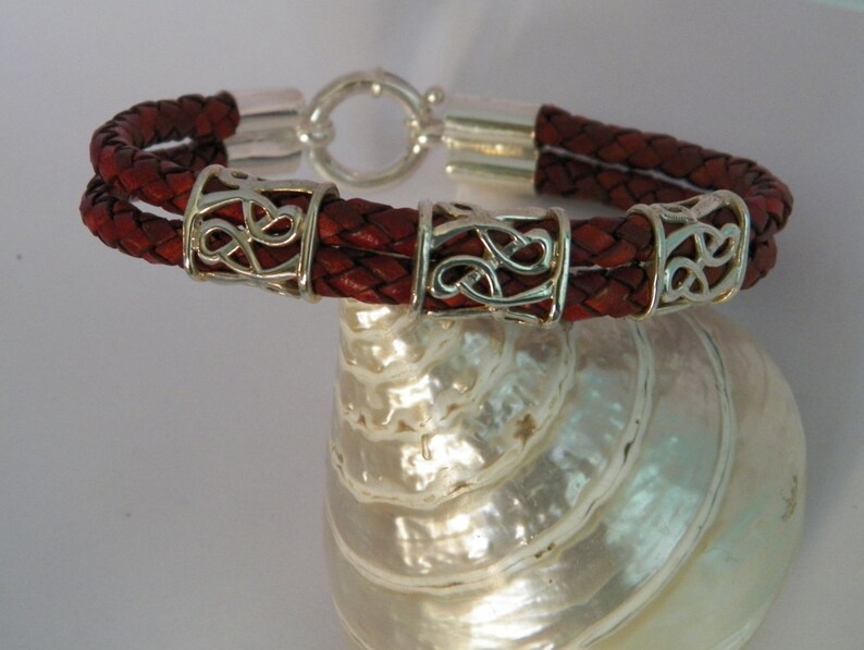 Handcrafted.925 Sterling Silver Elements and Double 6 mm Bolo Braided Leather Bangle Bracelet