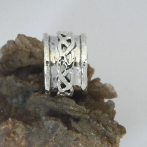 Hammered Oxidized Sterling Silver Spinner Ring-Stamped.925 with Braided Spinner -Custom Size