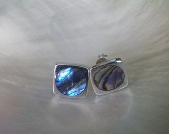 Handcrafted Sterling Silver.925 Stud Earrings With Abalone Shell Mother of Pearl