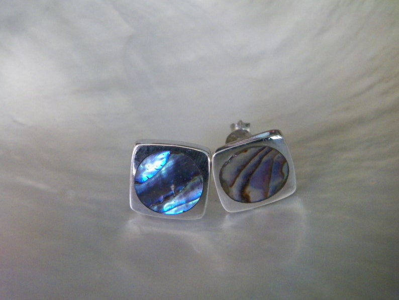 Handcrafted Sterling Silver.925 Stud Earrings With Abalone Shell Mother of Pearl image 1