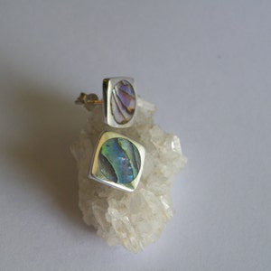 Handcrafted Sterling Silver.925 Stud Earrings With Abalone Shell Mother of Pearl image 5