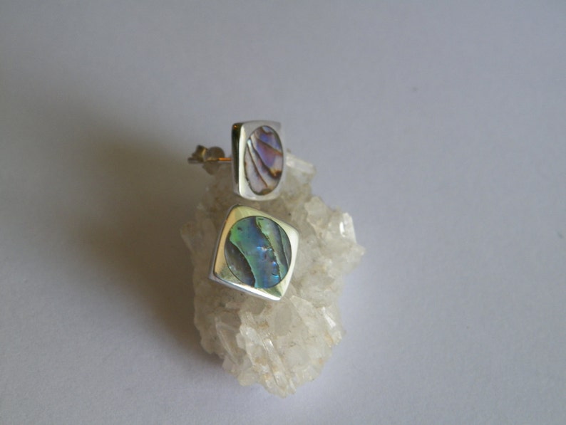 Handcrafted Sterling Silver.925 Stud Earrings With Abalone Shell Mother of Pearl image 5