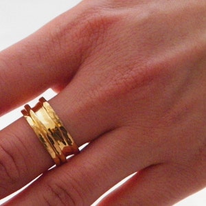 Hammered One Band Sterling Silver Spinner Ring- Stamped.925 14K Gold Plated