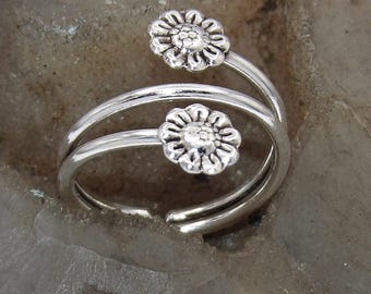 Flower Toe Ring Hand Made Solid.925 Sterling Silver Flower Adjustable Toe Women's Gift