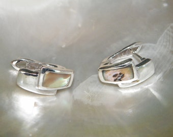 Handcrafted Sterling Silver.925 Earrings With Abalone Shell Mother of Pearl