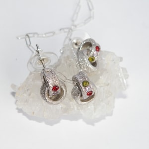 Handmade. 925 Sterling Silver Multicolor CZ Stud Earrings&Necklace Stardust