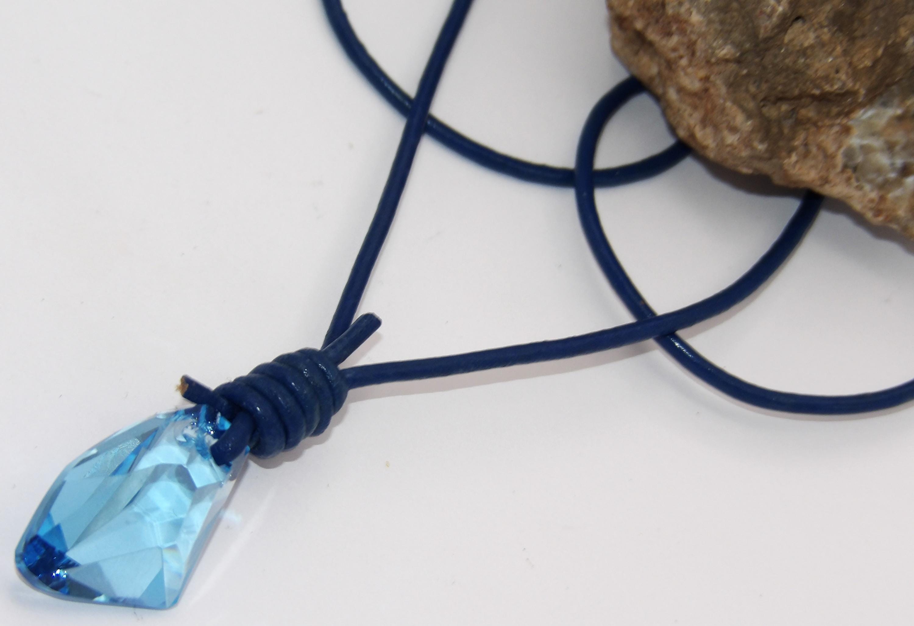 H2O Just Add Water Lite Blue Leather Cord Necklace With Lite Blue