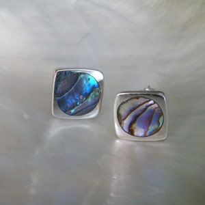 Handcrafted Sterling Silver.925 Stud Earrings With Abalone Shell Mother of Pearl image 4