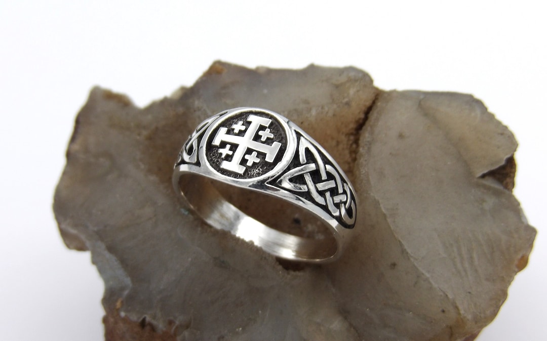Handmade Oxidized Sterling Silver Celtic Knot Jerusalem Cross Ring ...
