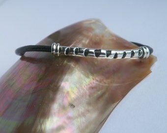 Handmade .925 Sterling Silver and 3 mm Natural Black Leather Cord Bracelet