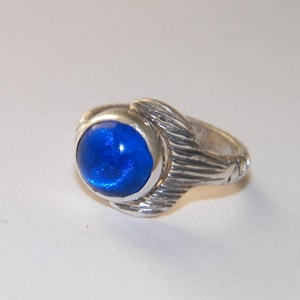 Free Shell box Hand Made Short Video H2O Just Add Water Mermaid Tail Ring Dark Blue Cabochon 10 mm 925 Sterling Silver