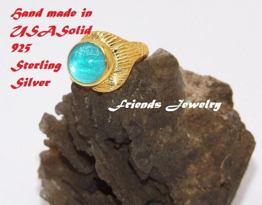 Hand Made H2O Just Add Water Mako Mermaid Tail Ring Natural Sky Topaz 7mm  925 SS
