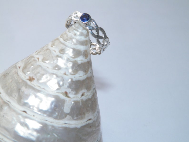 Custom Size Handcrafted Hammered PURE .999 Silver Braided Celtic Ring Natural Lolite Stone