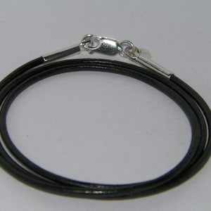 Natural Leather 2mm Thickness Necklace: Sterling Silver Clasp, Black or Brown