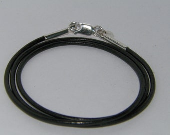Natural Leather 2mm Thickness Necklace: Sterling Silver Clasp, Black or Brown