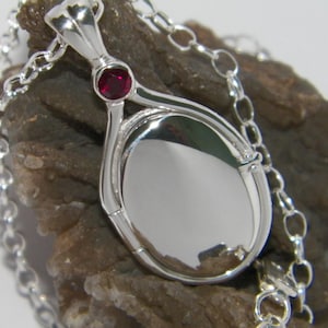 Hand made in USA 41-20 mm Handcrafted SOLID 925 Sterling Silver 4mm H2O Just Add Water Mermaids Red ruby lab created Locket -Chain Option