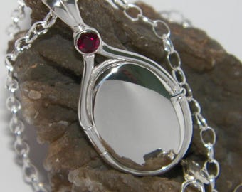 Hand made in USA 41-20 mm Handcrafted SOLID 925 Sterling Silver 4mm H2O Just Add Water Mermaids Red ruby lab created Locket -Chain Option