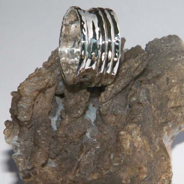 Hammered 2 band Sterling Silver  Spinner Ring- Stamped.925 Handcrafted-Custom size