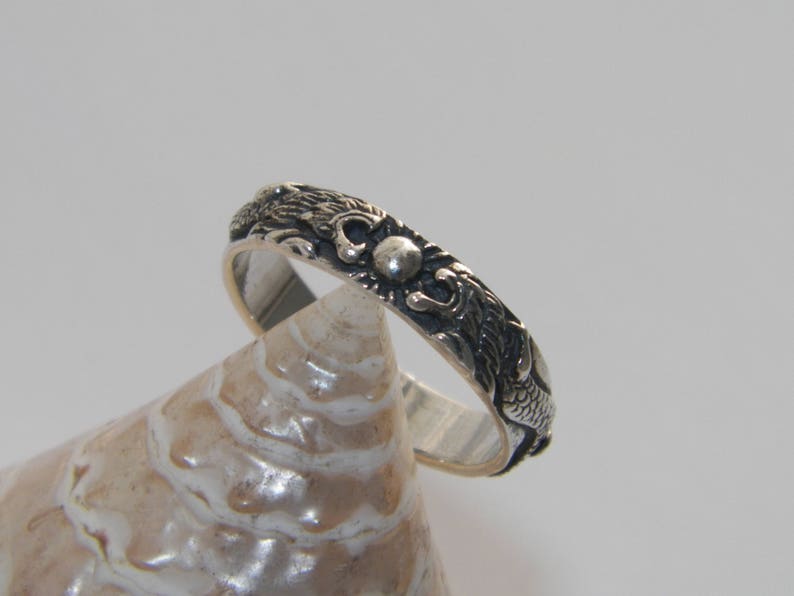 Handcrafted Art 925 Sterling Silver With Two Dragons Design Ring-Custom size