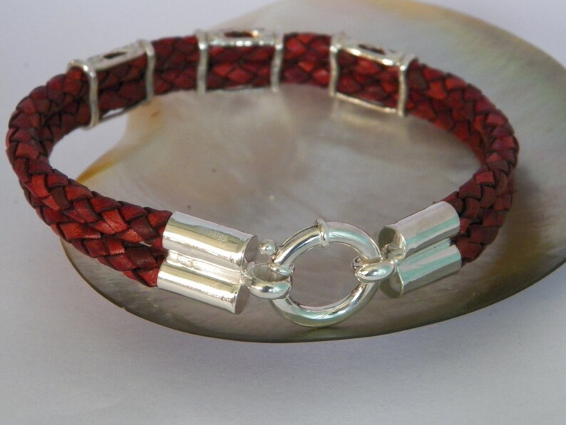 Handcrafted.925 Sterling Silver Elements and Double 6 mm Bolo Braided Leather Bangle Bracelet
