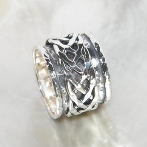 Hammered Oxidized Sterling Silver Spinner Ring-Stamped.925 with Braided Spinner-Custom Size