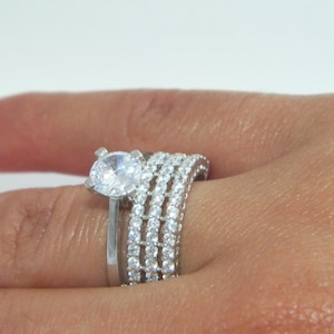 925 Sterling Silver Engagement & Band Wedding Set CZ Cubic Zirconium Ring Pave-size 6.25