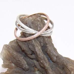 New Handcrafted 14 K Rose Gold and .925 Sterling Silver Interlocking Triple Band Rolling Ring Wedding-Custom Size