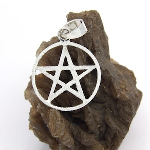 Hand made in USA .925 Sterling Silver Stardust finished Pentagram Pendant