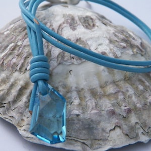 H2O Just Add Water Lite Blue Leather Cord Necklace With Lite Blue Swarovski mermaid pendant-Custom Length