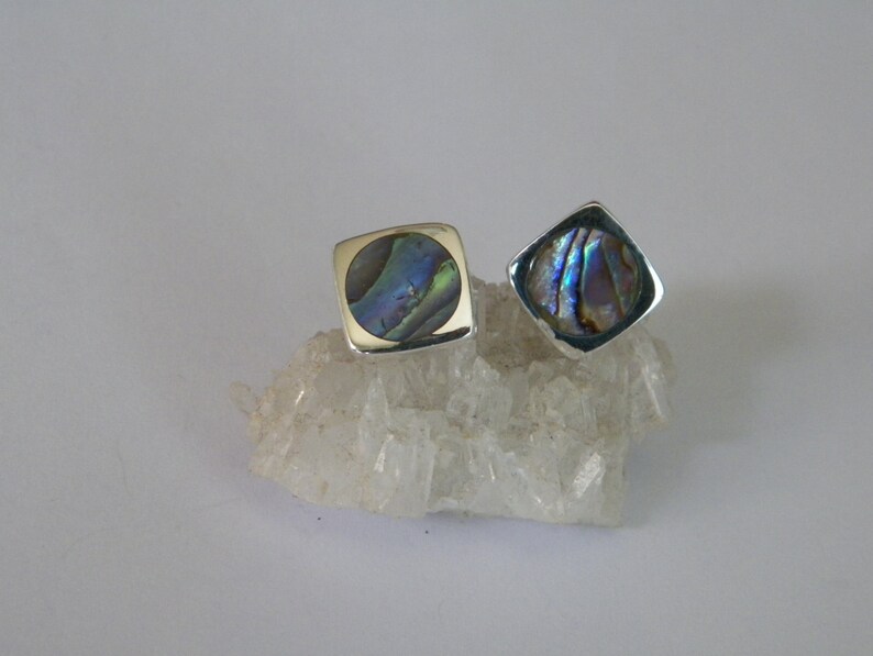 Handcrafted Sterling Silver.925 Stud Earrings With Abalone Shell Mother of Pearl image 3