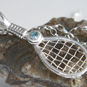 Handcrafted Hand Made.925 Sterling Silver Tennis Racket with 4 mm 0 25 ct. Natural Aquamarine gemstone