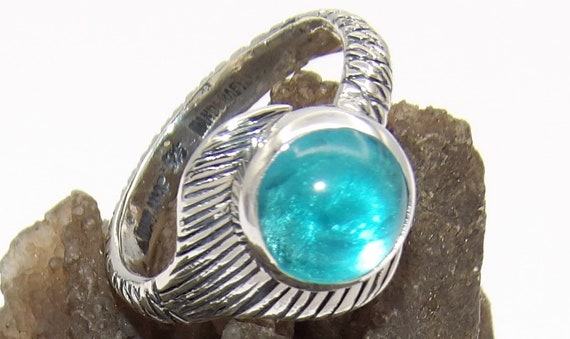 Bague En Argent Massif Avec Cabochon Bleu - Taille 52, Occasion