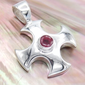 Hand made in USA Solid.925 Sterling Silver reliquary cross with Natural Red Ruby