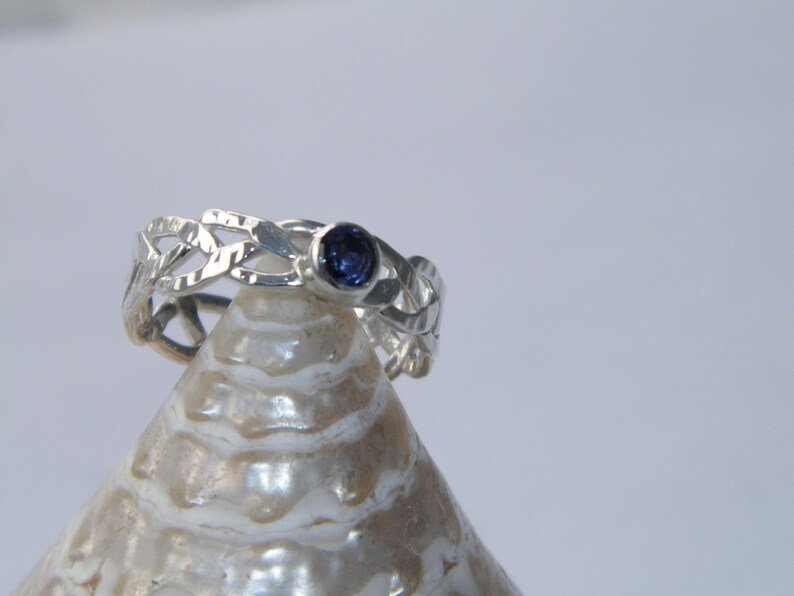 Custom Size Handcrafted Hammered PURE .999 Silver Braided Celtic Ring Natural Lolite Stone