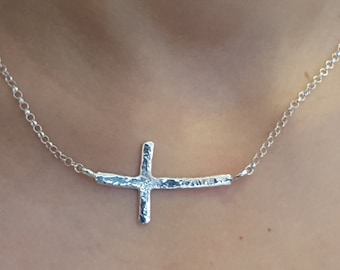 Hand Made Hammered Sterling Silver-925-Cross Pendant15";16"18" Necklace Eternity