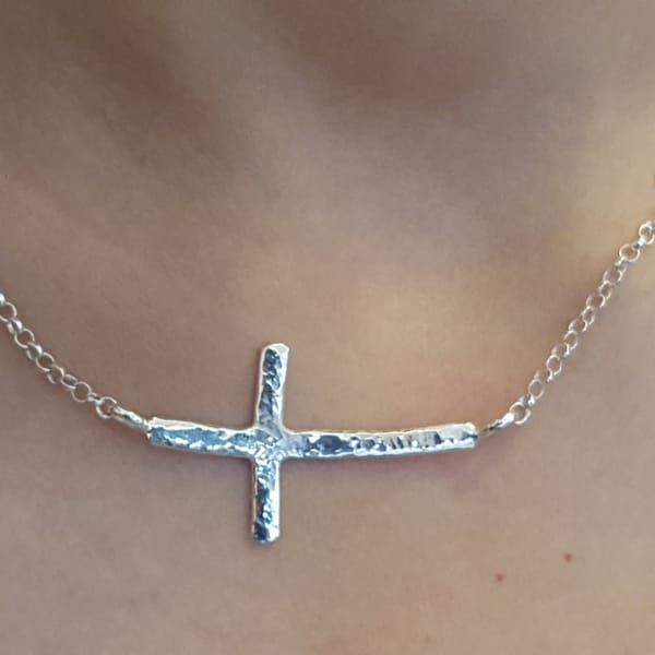 Hand Made Hammered Sterling Silver-925-Cross Pendant15";16"18" Necklace Eternity
