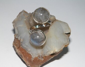 Handmade .925 Sterling Silver & Double Labradorite Stone Ring Size US 7.5