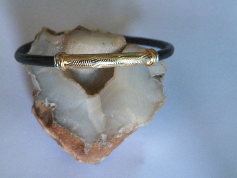 Handcrafted 4mm Leather Cord Bracelet Bangle With .925 Sterling Silver Tube 14 K Gold Plated