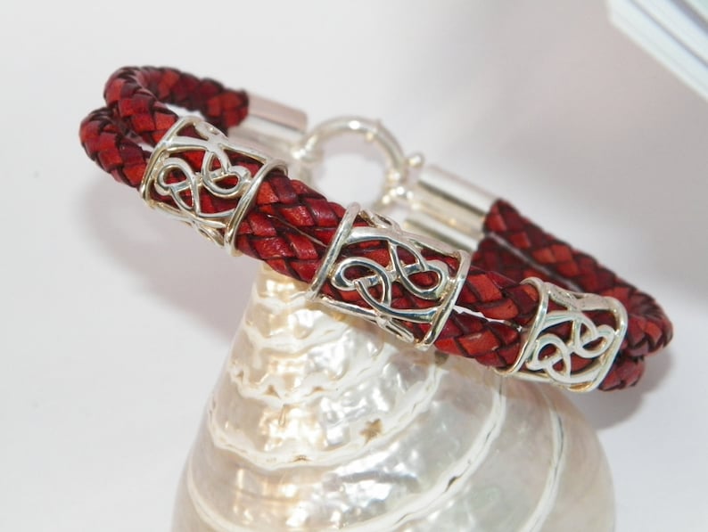 Handcrafted.925 Sterling Silver Elements and Double 6 mm Bolo Braided Leather Bangle Bracelet