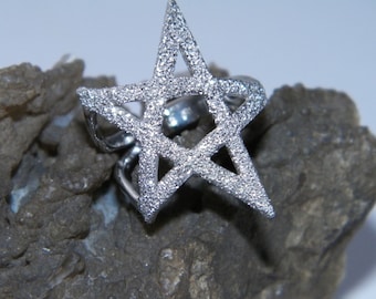 Hand made in USA Handcrafted 925 Sterling Silver Stardust Pentagram Ring-Custom size