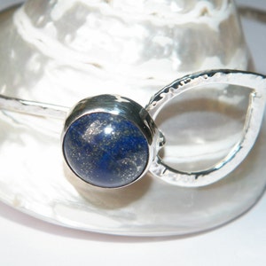 Artisan .925 Sterling Silver Lapis Lazuli Handmade Hammered Bangle Bracele- 7.5&quot;