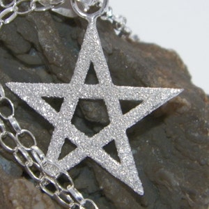 Hand Made.925 Sterling Silver Stardust PENTAGRAM Necklace Adjustable Chain18.5&quot;