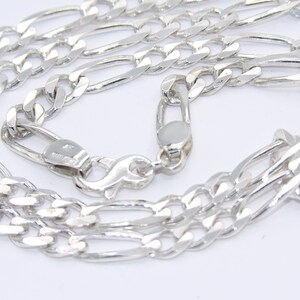 Hand Made Solid.925 Sterling Silver Flat Figaro Chain Sterling Silver Chain, Men&#39;s Women&#39;s Chain Figaro Necklace