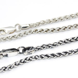 Hand Made in USA925 Sterling Silver Wheat Profiled Wire Chain Thickness 3 mm Bracelet, Necklace Men&#39;s Women&#39;s-Custom Length or Color Finish