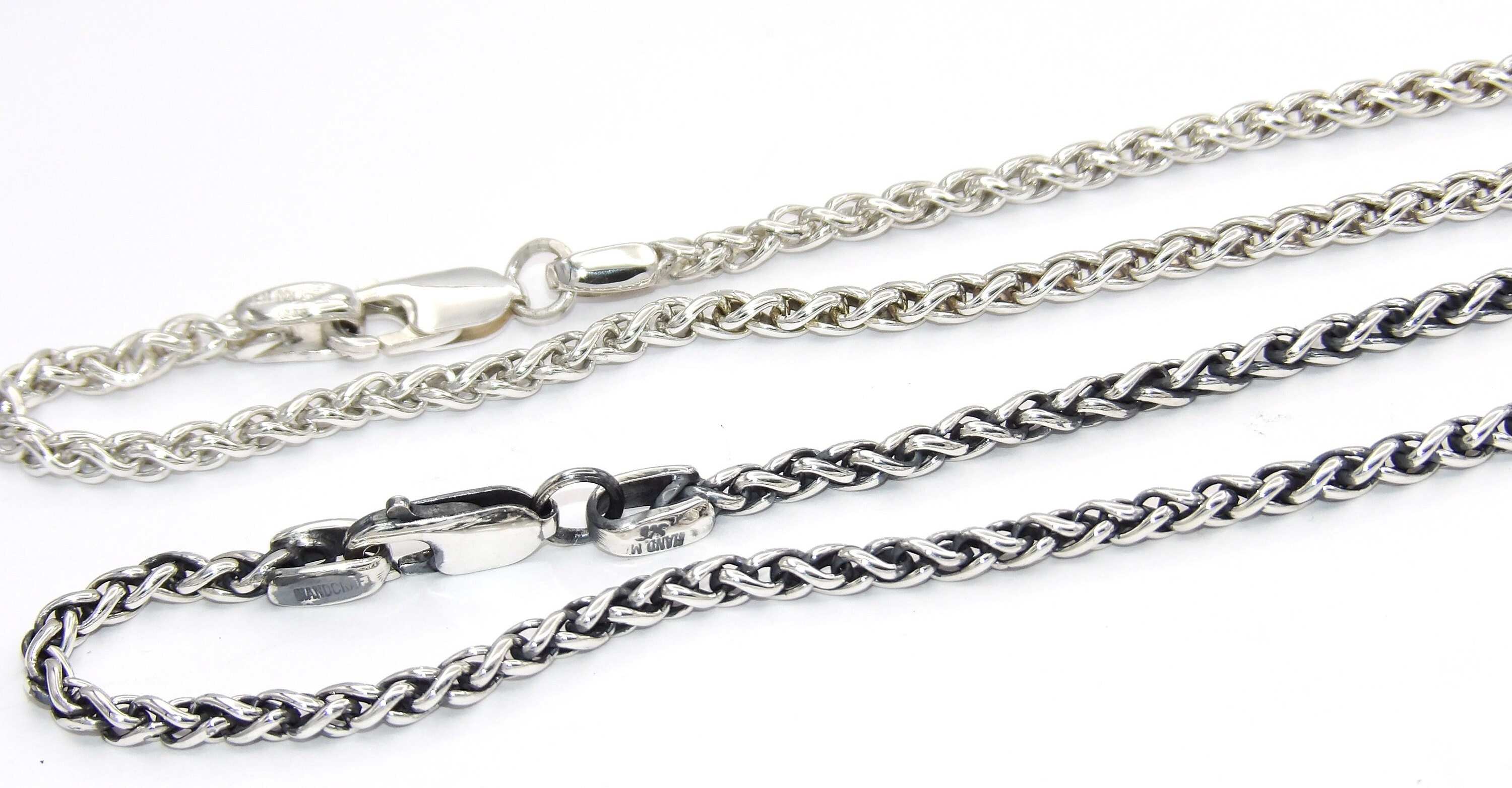 Hand Made in USA925 Sterling Silver Wheat Profiled Wire Chain Thickness 3 mm Bracelet, Necklace Men's Women's-Custom Length or Color Finish