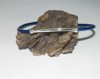 925 Sterling Silver and 3 mm Natural Dark Blue Leather Cord Bracelet