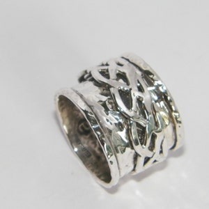 Hammered Oxidized Sterling Silver Spinner Ring-Stamped.925 with Braided Spinner-Custom Size