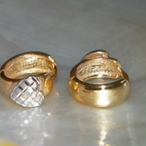 Hand Made Heart.925 Sterling Silver Hoop Earrings Satin &Diamond Cut Finish 14 K Two Tone White and Yellow Gold Plated