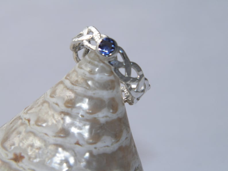 Custom Size Handcrafted Hammered PURE .999 Silver Braided Celtic Ring Natural Lolite Stone