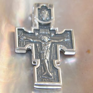 Hand Made Two Side Oxidized .925 Sterling Silver Eastern Orthodox Two Faces Cross Jesus